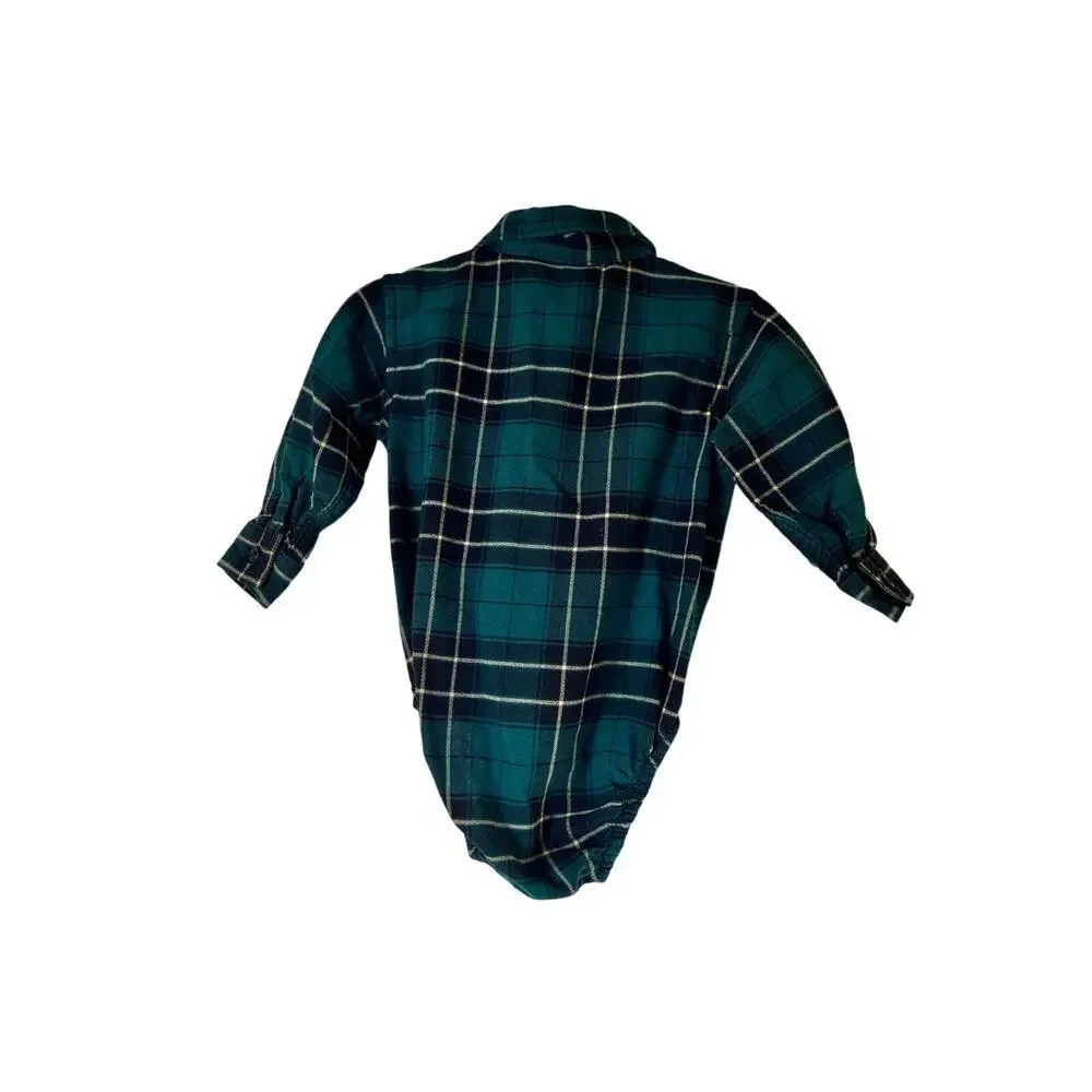 THE CHILDRENS PLACE Boy’s Green Plaid Button Down Bodysuit / Size: 3-6 Months